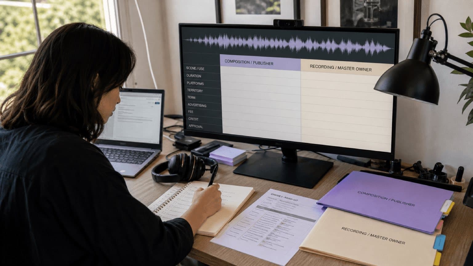 Clearance coordinator separates composition and master rights while preparing a permission request