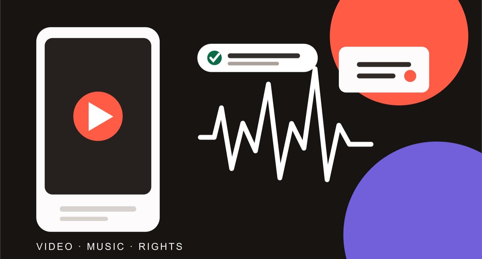 A vertical TikTok-style video, music waveform, and rights check representing a safe soundtrack workflow