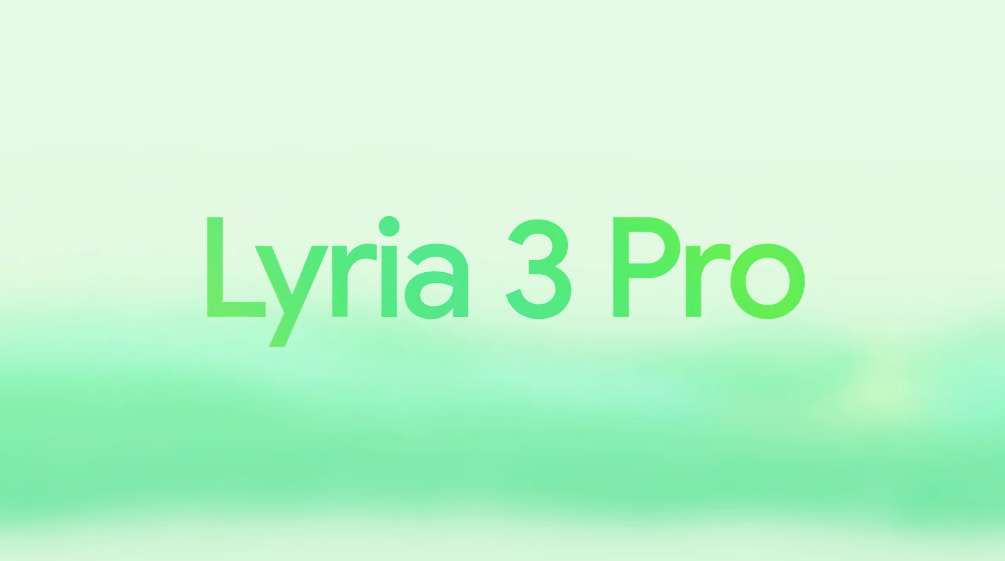 Green gradient title card introducing lyria 3 pro video creators can utilize for high-quality audio.