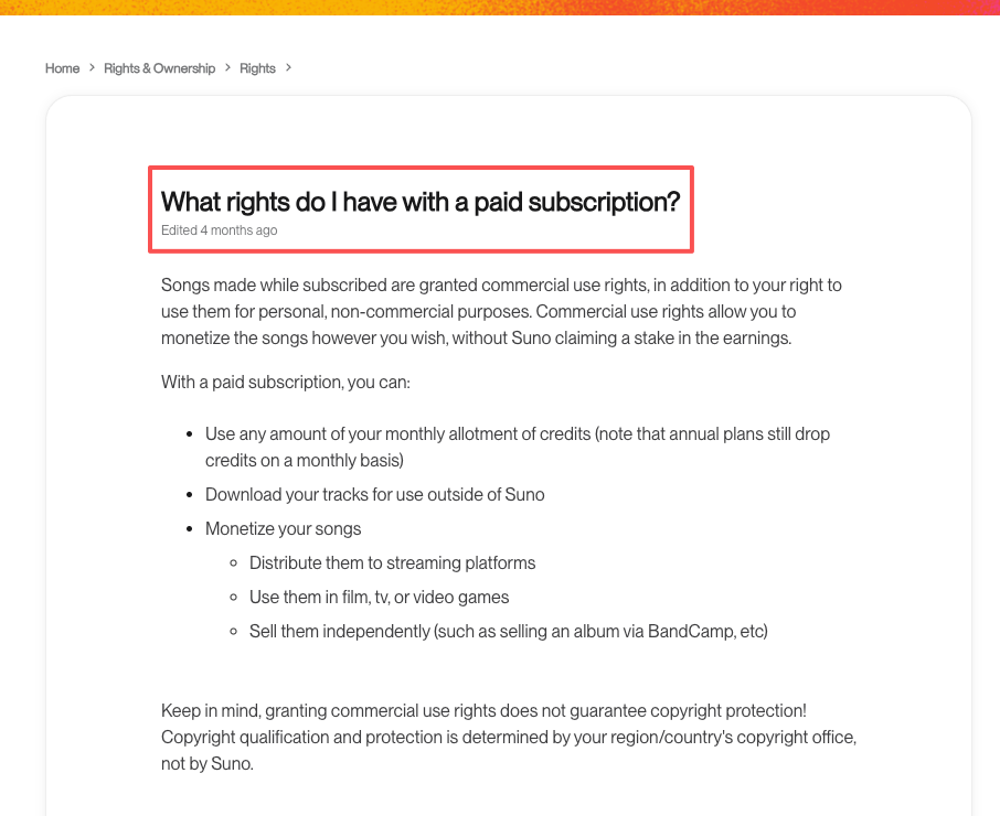 Learn about the commercial use rights and monetization rules included with Suno v5.5 pricing.