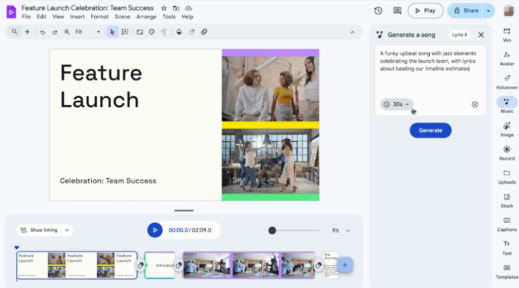 Using Google Lyria 3 to generate ai music for video creators 2026 directly in presentation tools.