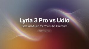 Title card for a 2026 creator guide comparing ai music generators, focusing on lyria 3 pro vs udio.