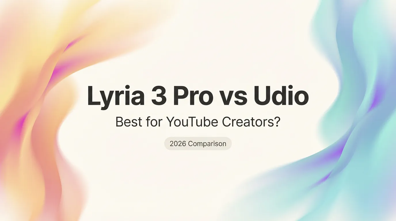 Title card for a 2026 creator guide comparing ai music generators, focusing on lyria 3 pro vs udio.