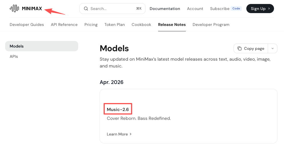 MiniMax release notes showing the update, driving the search for a minimax music 2.6 alternative.