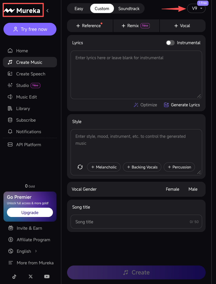 Screenshot of the Mureka interface, helping users compare features to find the best mureka v9 alternative.