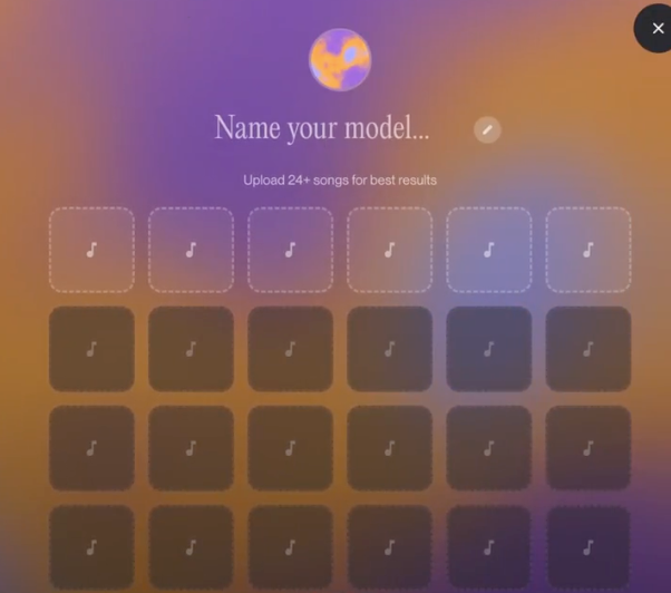 Prompt to name your model and upload twenty-four or more songs to get the best results from suno v5.5 custom models.