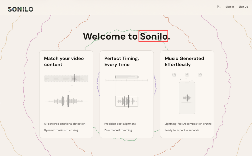 Welcome screen of Sonilo, showcasing its features as a top-rated mureka v9 alternative for creators.