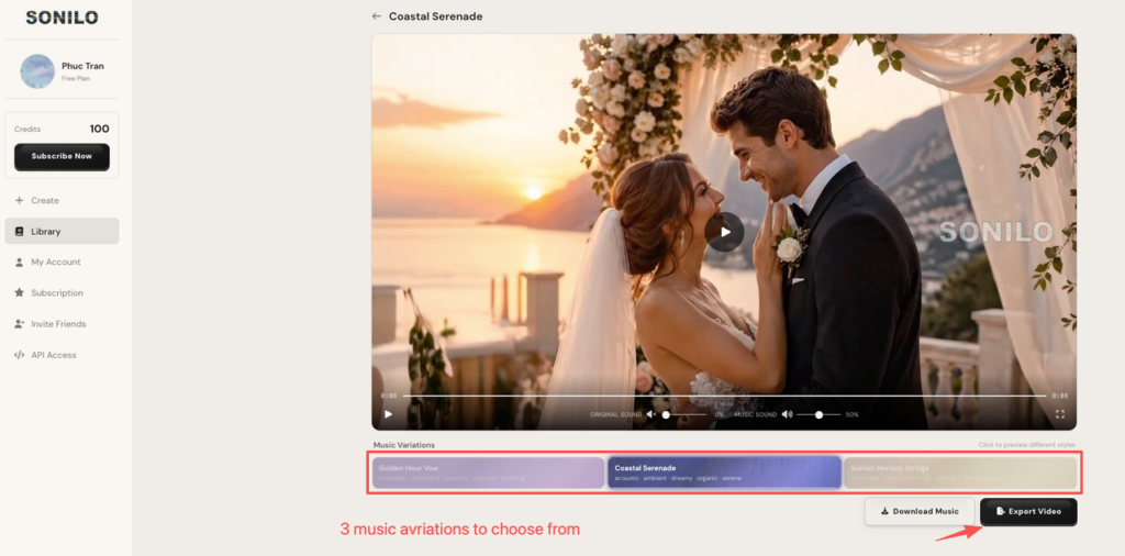 See how to make music for videos with Sonilo by choosing from three custom music variations for your clip.