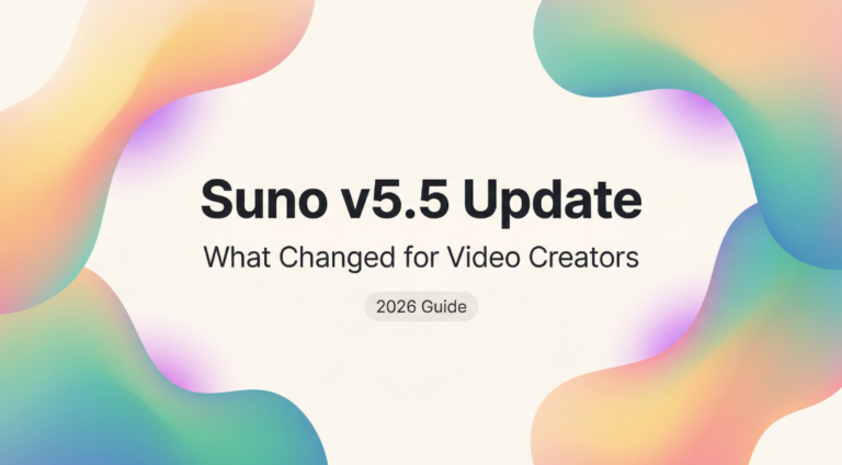 Suno v5.5 video creators guide cover showing the 2026 update details and new features for music generation.