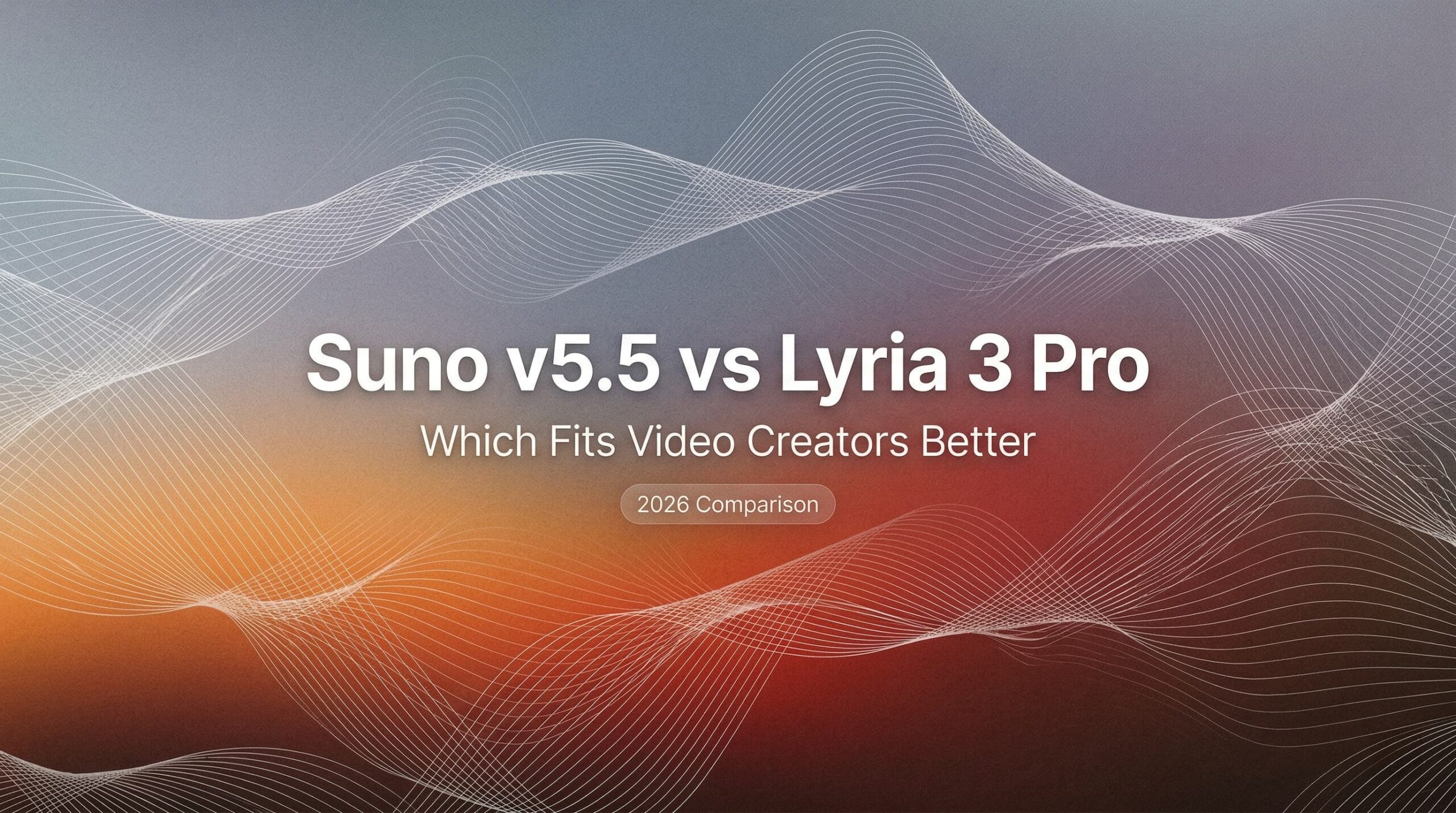 Suno v5.5 vs Lyria 3 Pro comparison title card determining which fits video creators better in 2026.