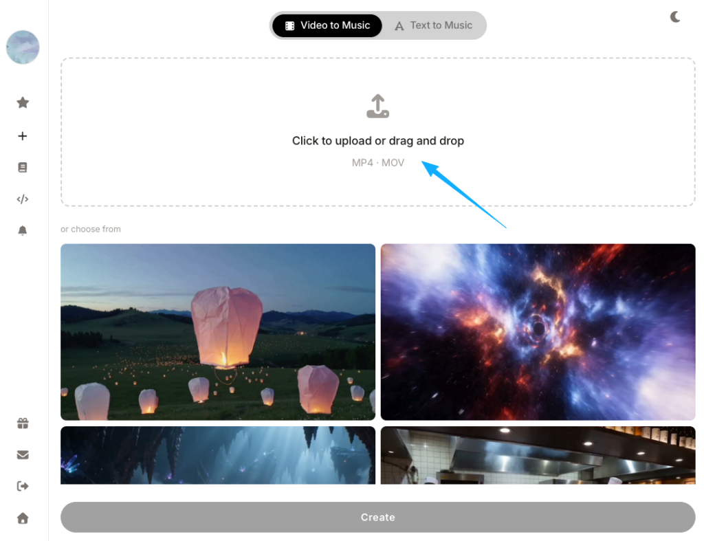 Drag and drop your MP4 or MOV files into the workspace to quickly add music to video online without software.