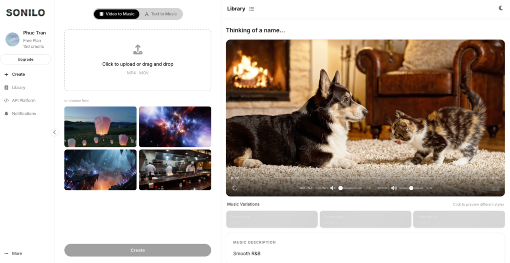 Watch the AI analyze your clip to automatically generate and add music to video online for pets and vlog content.