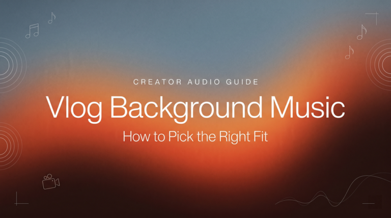 Title card for a creator audio guide about vlog background music and adding music to a video perfectly.