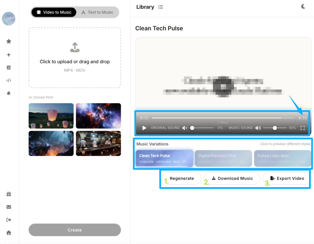 Preview variations and export your file, completing the process of how to add music to a video on iphone easily.
