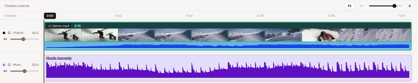 Studio timeline with the video track and the generated music track running the full length of the clip